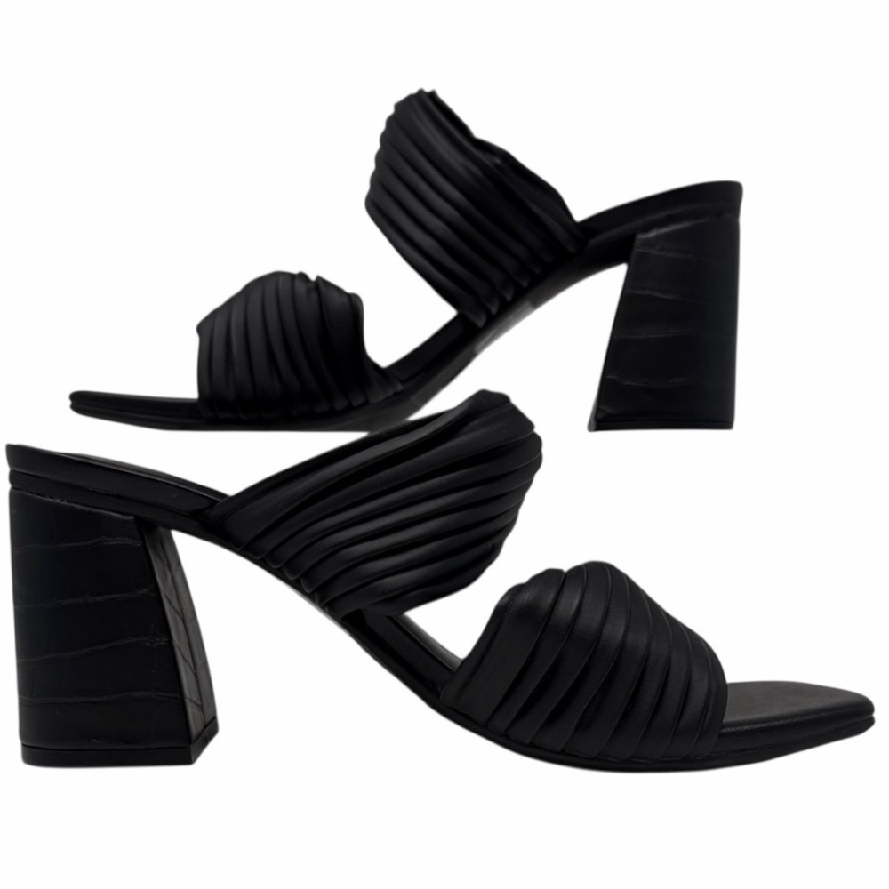 A New Day Jessa Puffy Pleated Block Heel Black  Size 7.5 Slip On Sandals